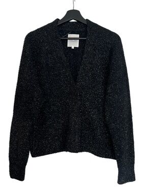 Part Two Sparkle Fluffy Cardigan Sweater Black Silver Metallic Size Medium Glam